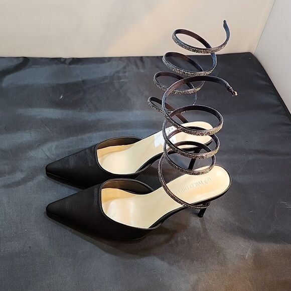 BRAND NEW WILD DIVA LOUNGS COIL WRAP ANKLE STRAP RHINESTONE EMBELLISHMEN… - Picture 8 of 14